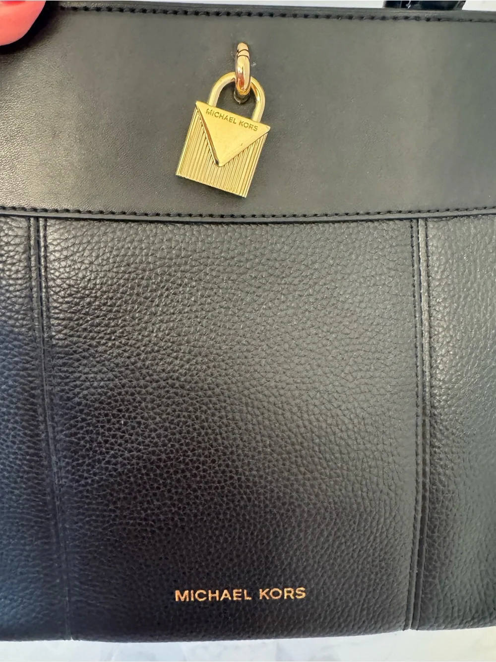Michael Kors Black Structured Satchel Crossbody Bag Gold Hardware